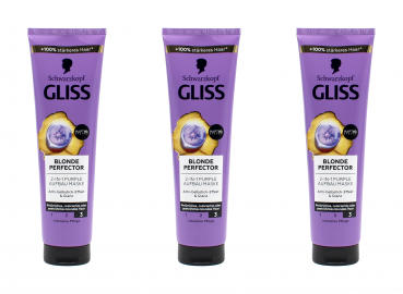Gliss Blonde Perfector 2-in-1 Purple Aufbau Maske Haarmaske , 3x150ml EAN 4015100815740