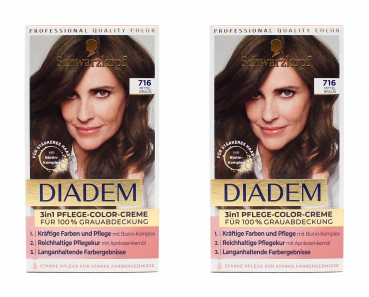 2x Schwarzkopf Diadem 3in1 Pflege-Color-Creme 716 Mittelbraun EAN4015100743593