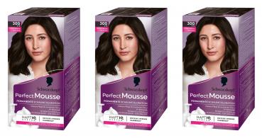 3x Schwarzkopf Perfect Mousse 300 Schwarzbraun Permanente Schaumcoloration EAN4015100193657