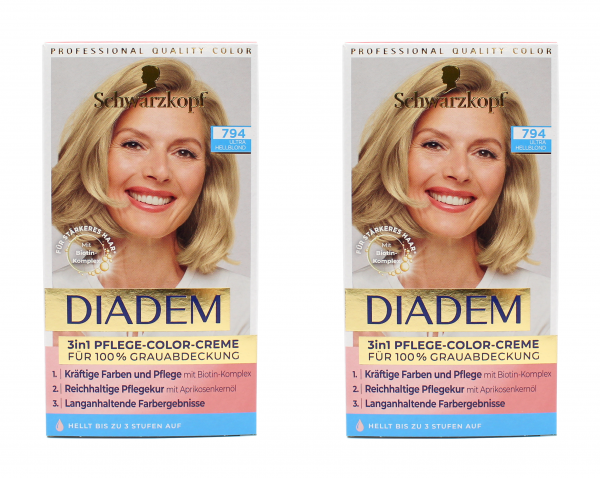 2x Schwarzkopf Diadem 3in1 Pflege-Color-Creme 794 Ultra Hellblond EAN4015100743777