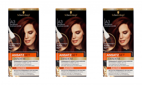 3x Schwarzkopf Diadem Ansatzset A3 Rotbraun , EAN4015100707632