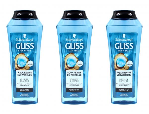 Gliss Hair Repair Aqua Revive Schwerelos Volumen Shampoo , 3x250ml EAN4015100803501
