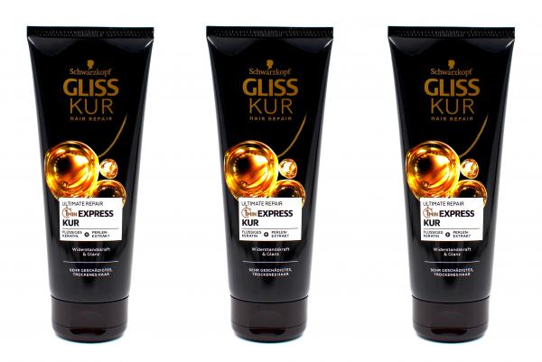 Gliss Kur Ultimate Repair 1 Min Express Kur Haarkur, 3x200ml EAN4015100338782