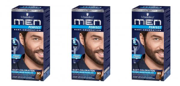 3x Schwarzkopf Men Perfect Bart-Coloration 80 Natur Schwarzbraun EAN4015100192247
