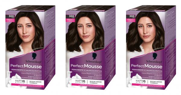 3x Schwarzkopf Perfect Mousse 300 Schwarzbraun Permanente Schaumcoloration EAN4015100193657