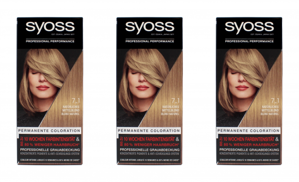 3x Syoss Natürliches Mittelblond 7_1 Permanente Coloration , EAN4015100802351